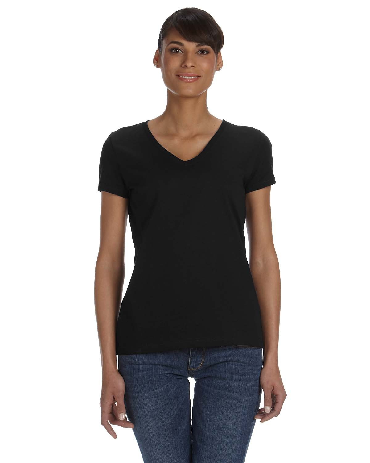 Fruit of the Loom Ladies' HD Cotton™ V-Neck T-Shirt BLACK 