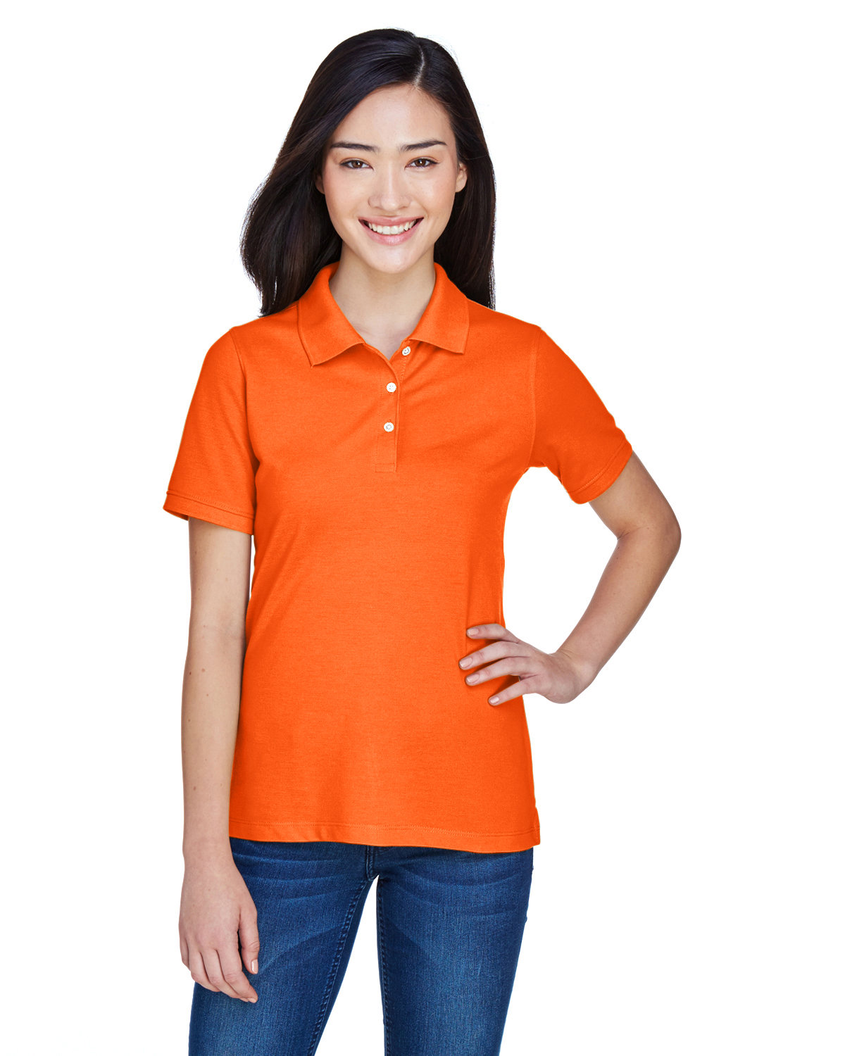 Harriton Ladies' 5.6 oz. Easy Blend™ Polo team orange 