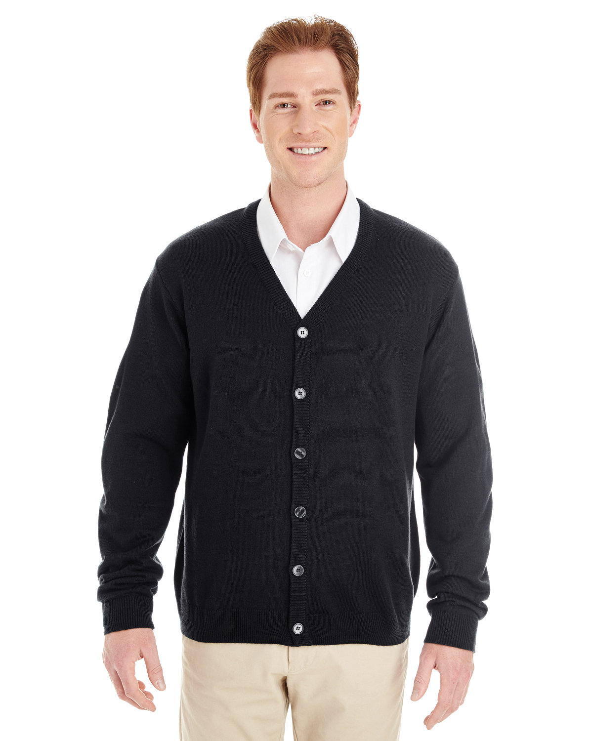 Harriton Men's Pilbloc™ V-Neck Button Cardigan Sweater BLACK 