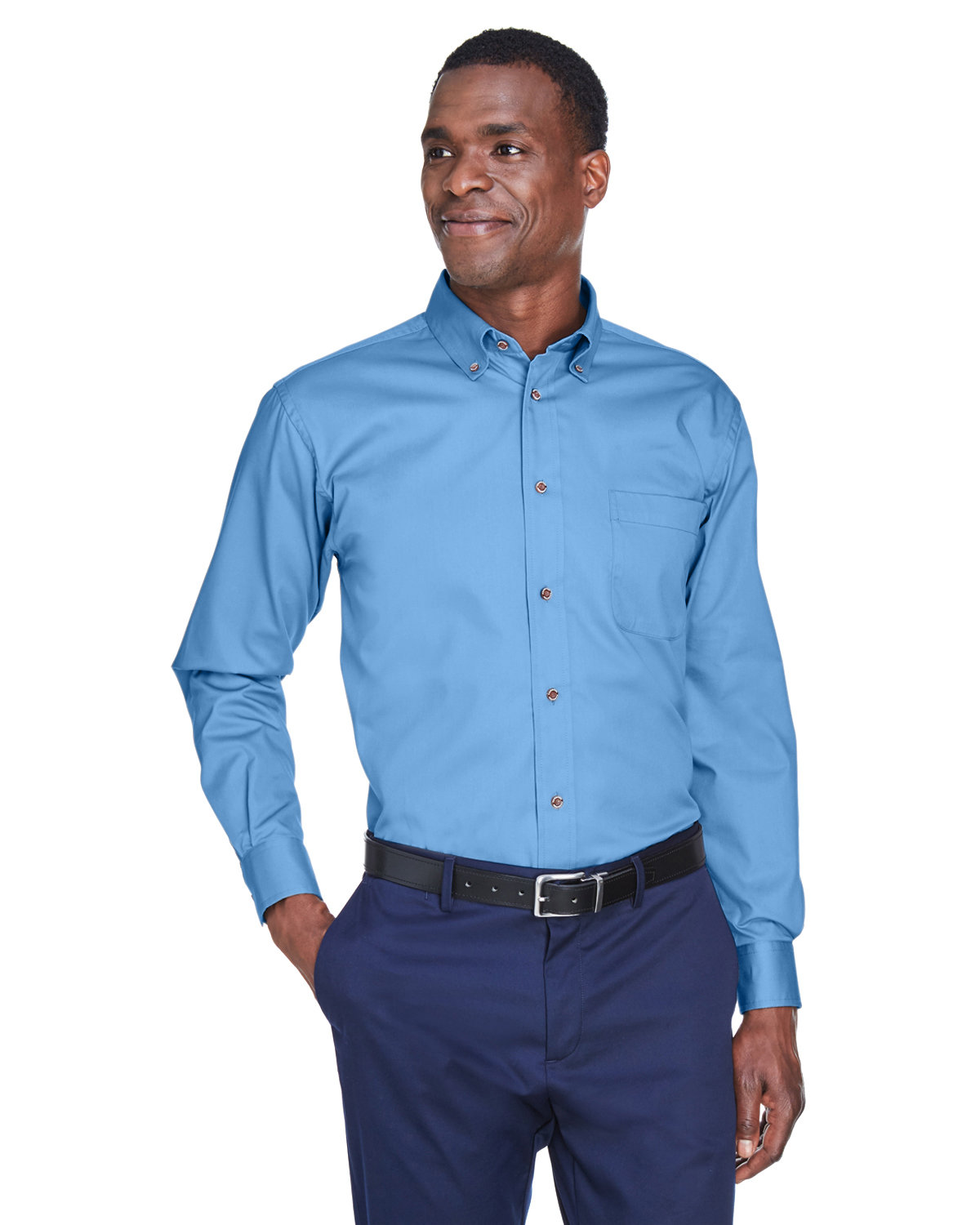 Harriton Men's Easy Blend™ Long-Sleeve Twill Shirt with Stain-Release LT COLLEGE BLUE 