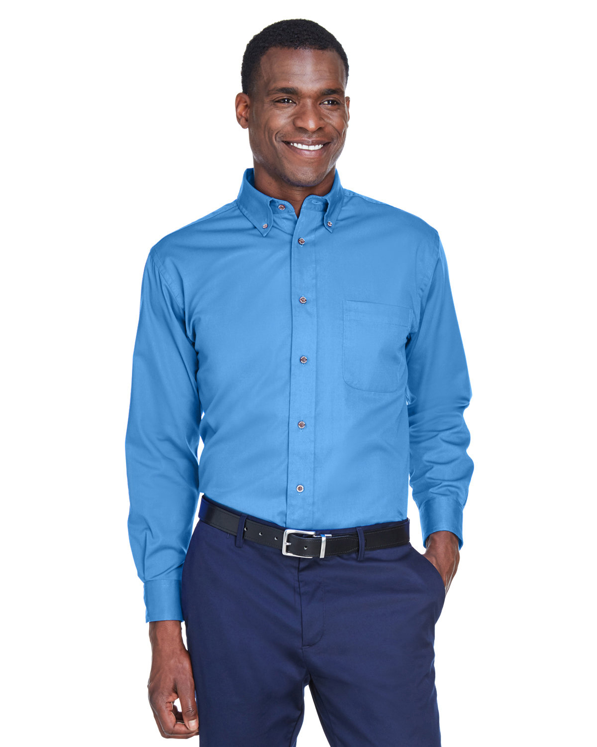 Harriton Men's Easy Blend™ Long-Sleeve Twill Shirt with Stain-Release NAUTICAL BLUE 