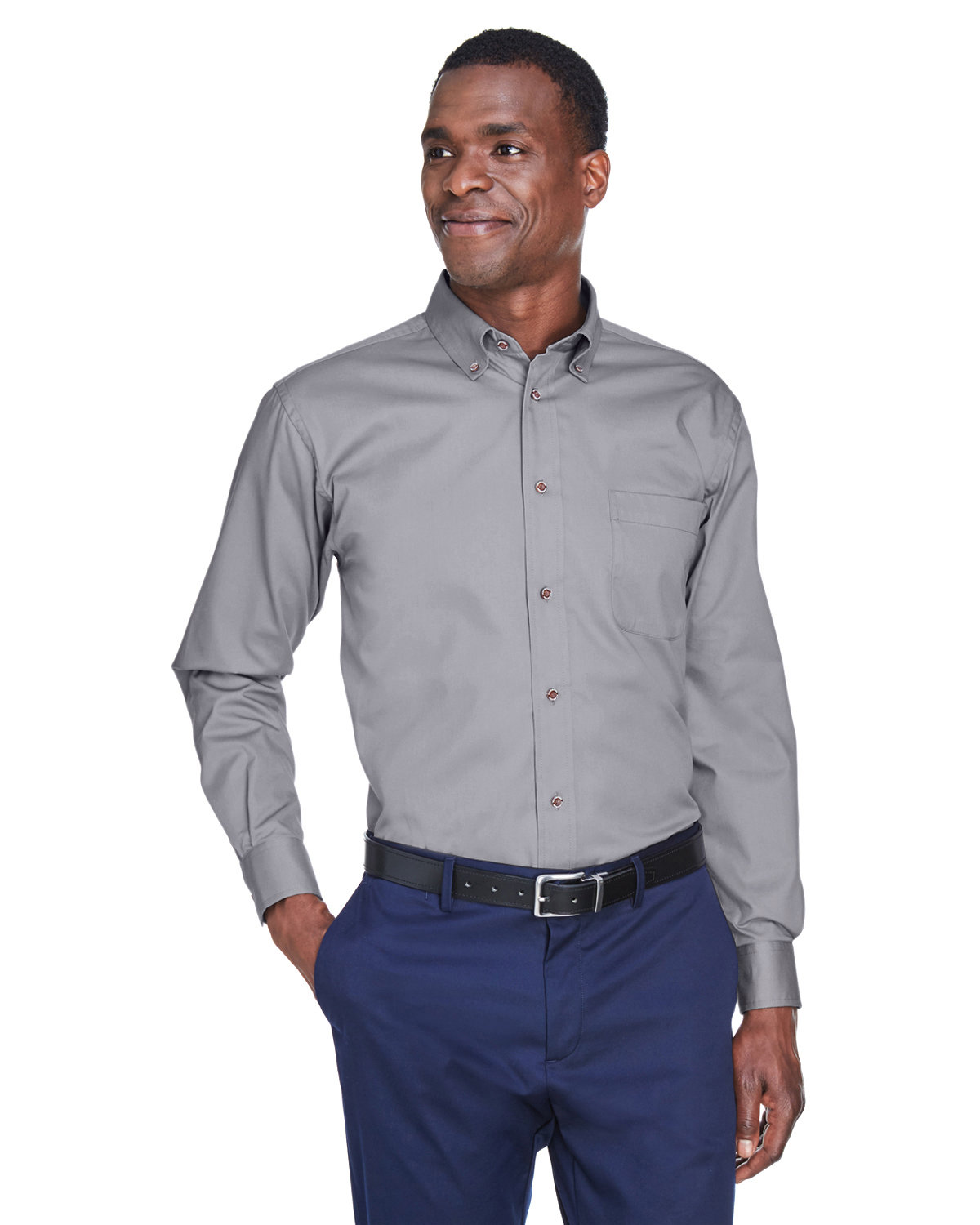 Harriton Men's Easy Blend™ Long-Sleeve Twill Shirt with Stain-Release DARK GREY 