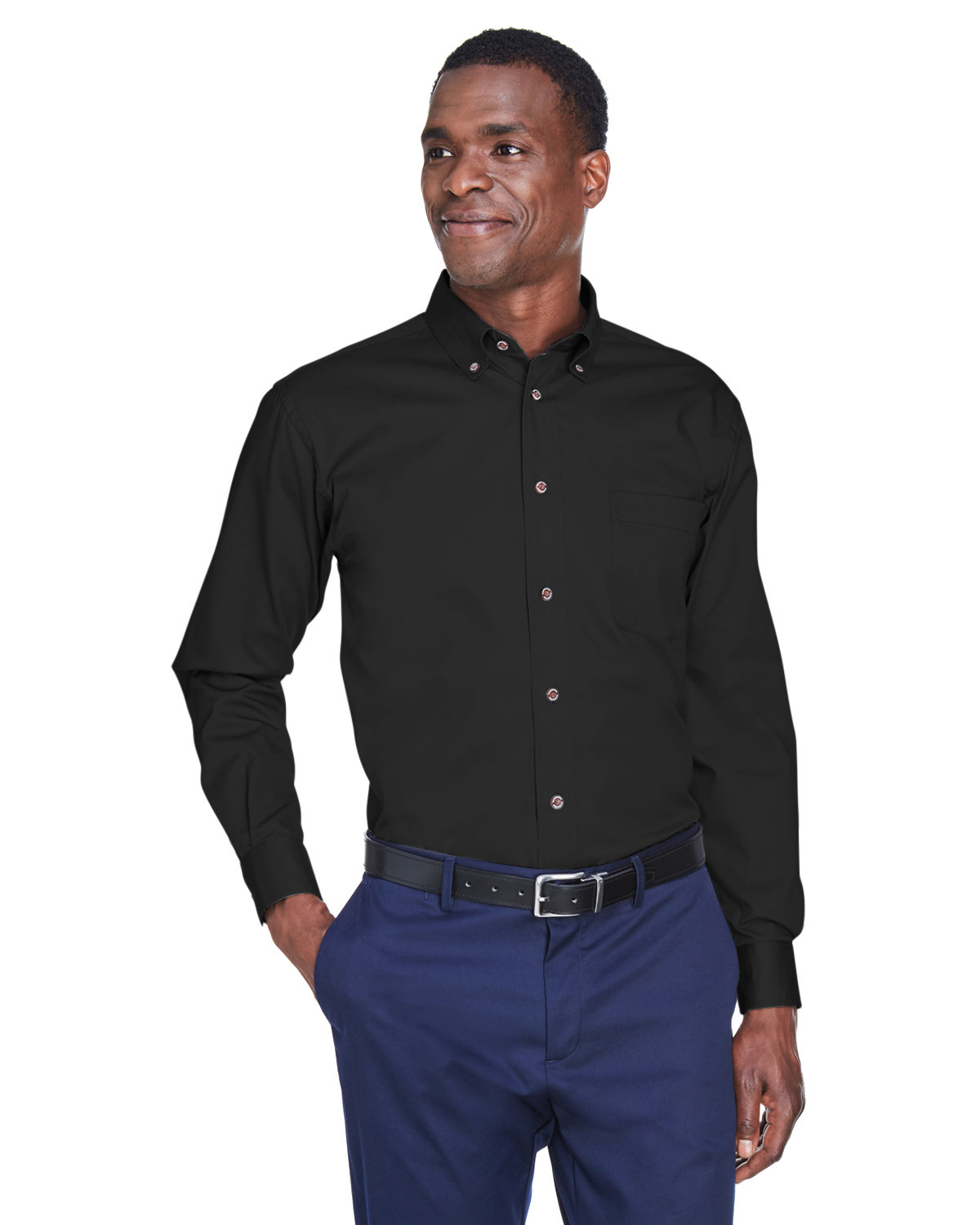 Harriton Men's Easy Blend™ Long-Sleeve Twill Shirt with Stain-Release BLACK 