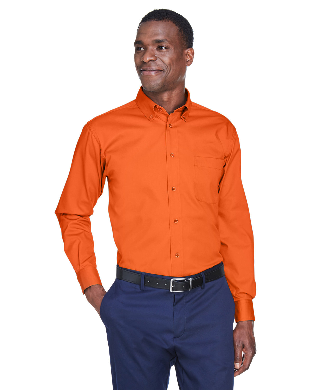 Harriton Men's Easy Blend™ Long-Sleeve Twill Shirt with Stain-Release TEAM ORANGE 