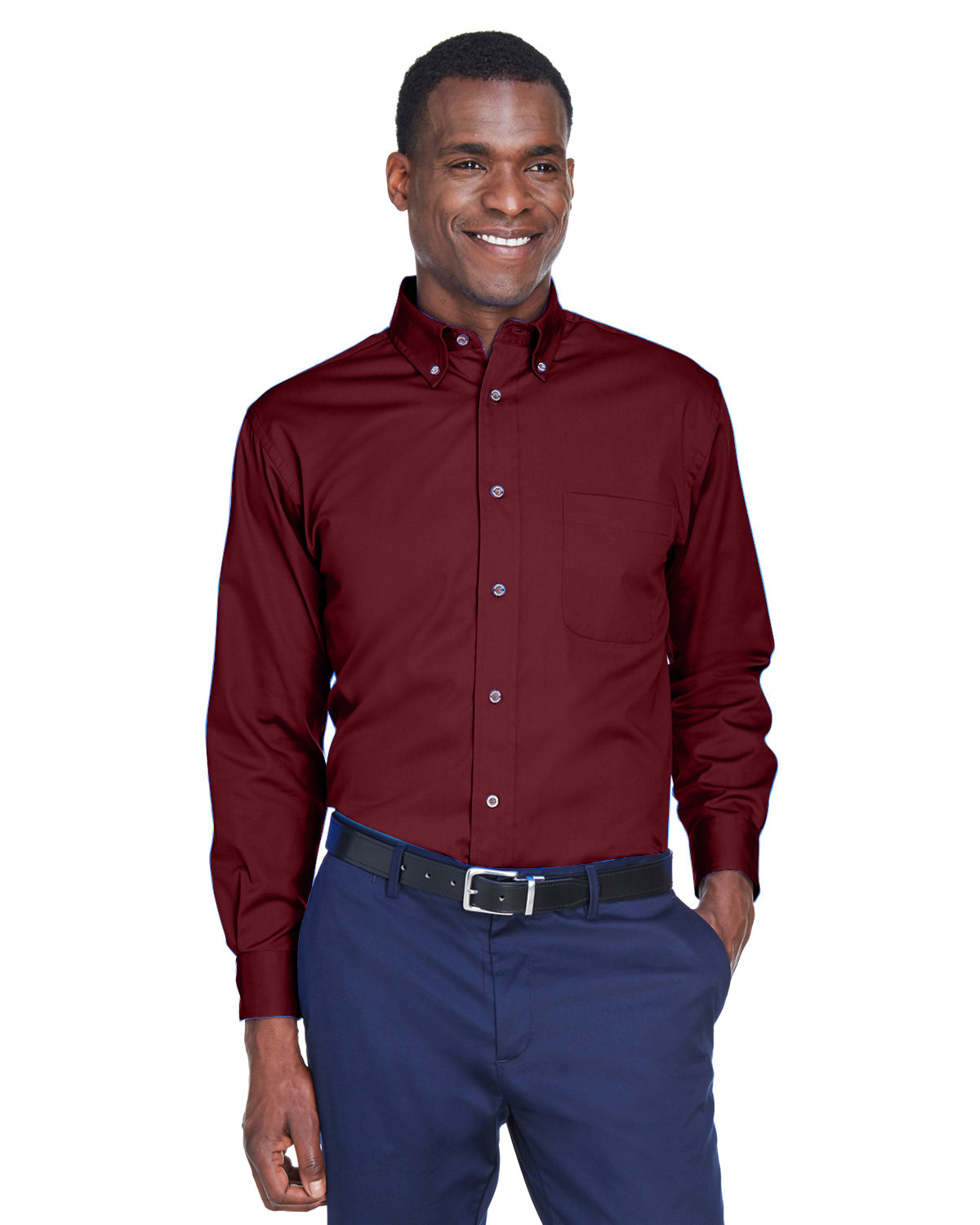 Harriton Men's Easy Blend™ Long-Sleeve Twill Shirt with Stain-Release WINE 