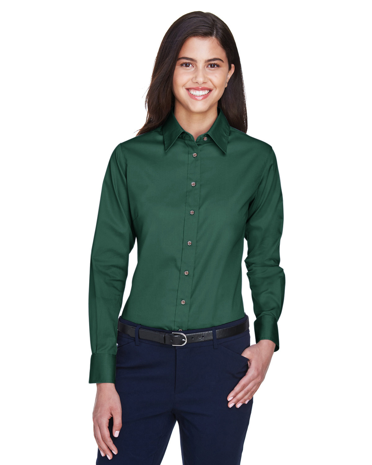 Harriton Ladies' Easy Blend™ Long-Sleeve Twill Shirt with Stain