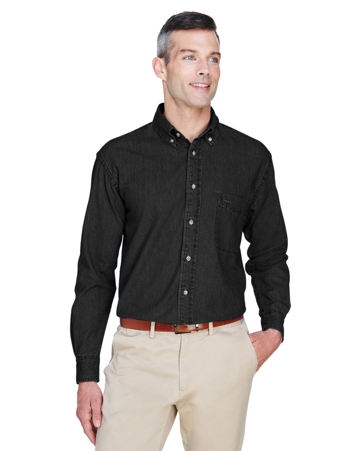 Harriton Men's 6.5 oz. Long-Sleeve Denim Shirt WASHED BLACK 