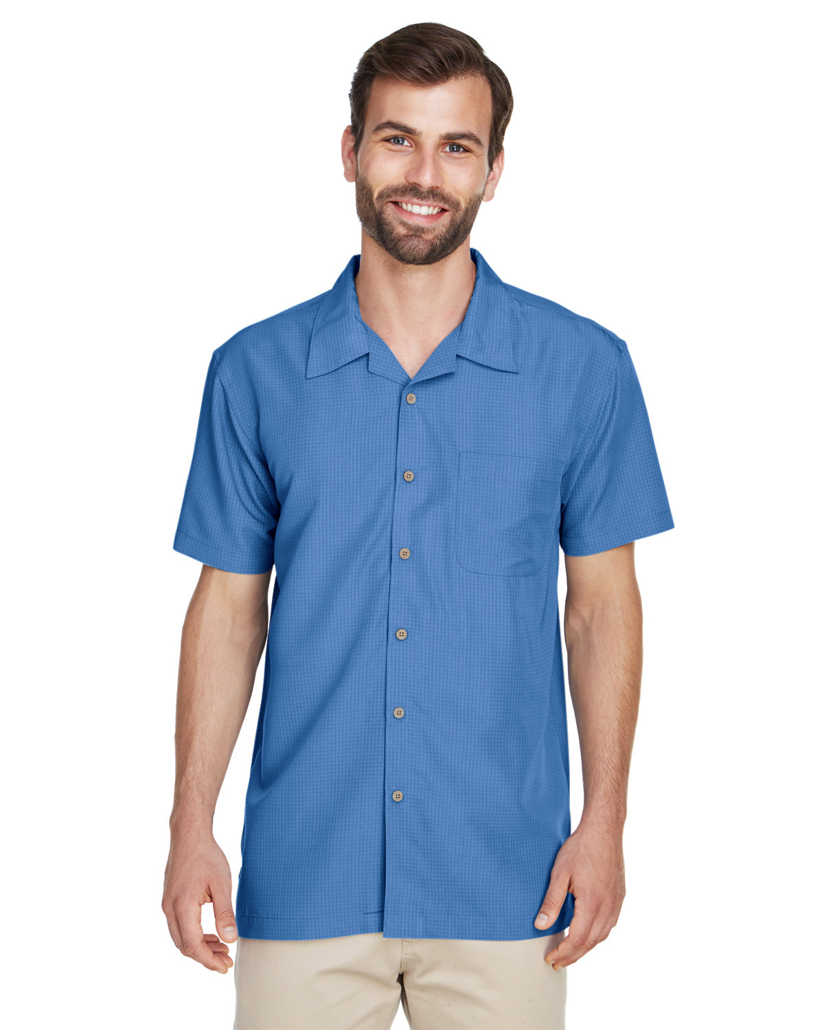 Harriton Men's Barbados Textured Camp Shirt POOL BLUE 