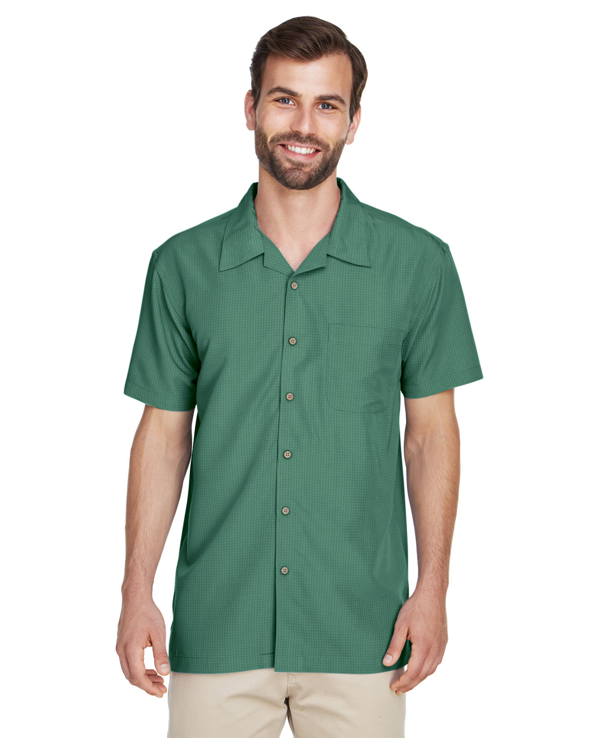 Harriton Men's Barbados Textured Camp Shirt PALM GREEN 