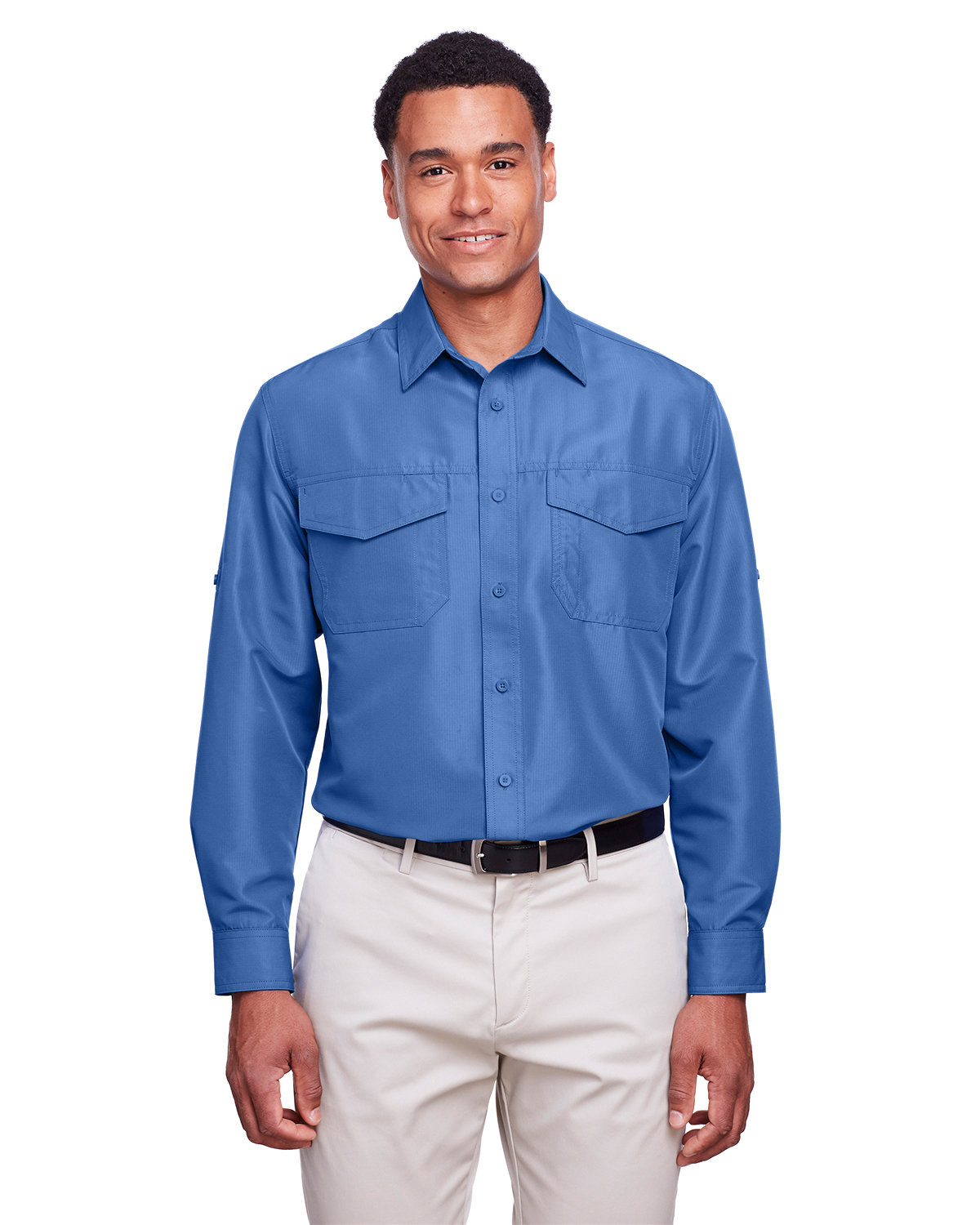 Harriton Men's Key West Long-Sleeve Performance Staff Shirt pool blue 