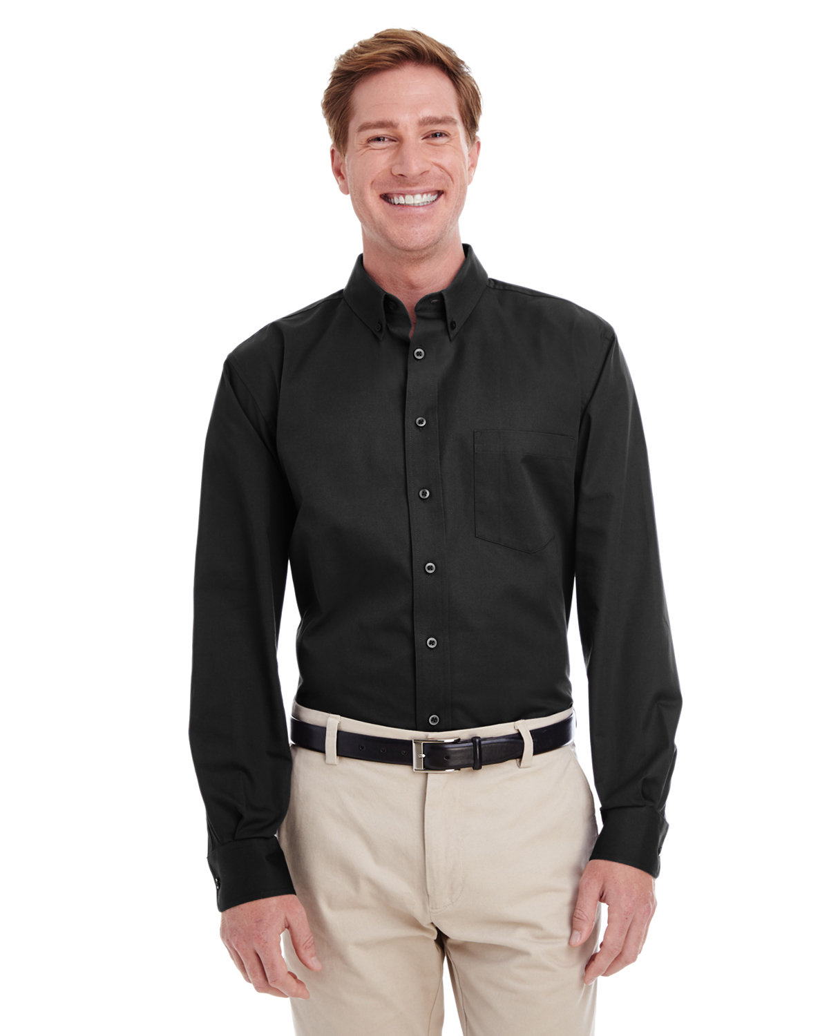 Harriton Men's  Tall Foundation 100% Cotton Long-Sleeve Twill Shirt with Teflon™ BLACK 