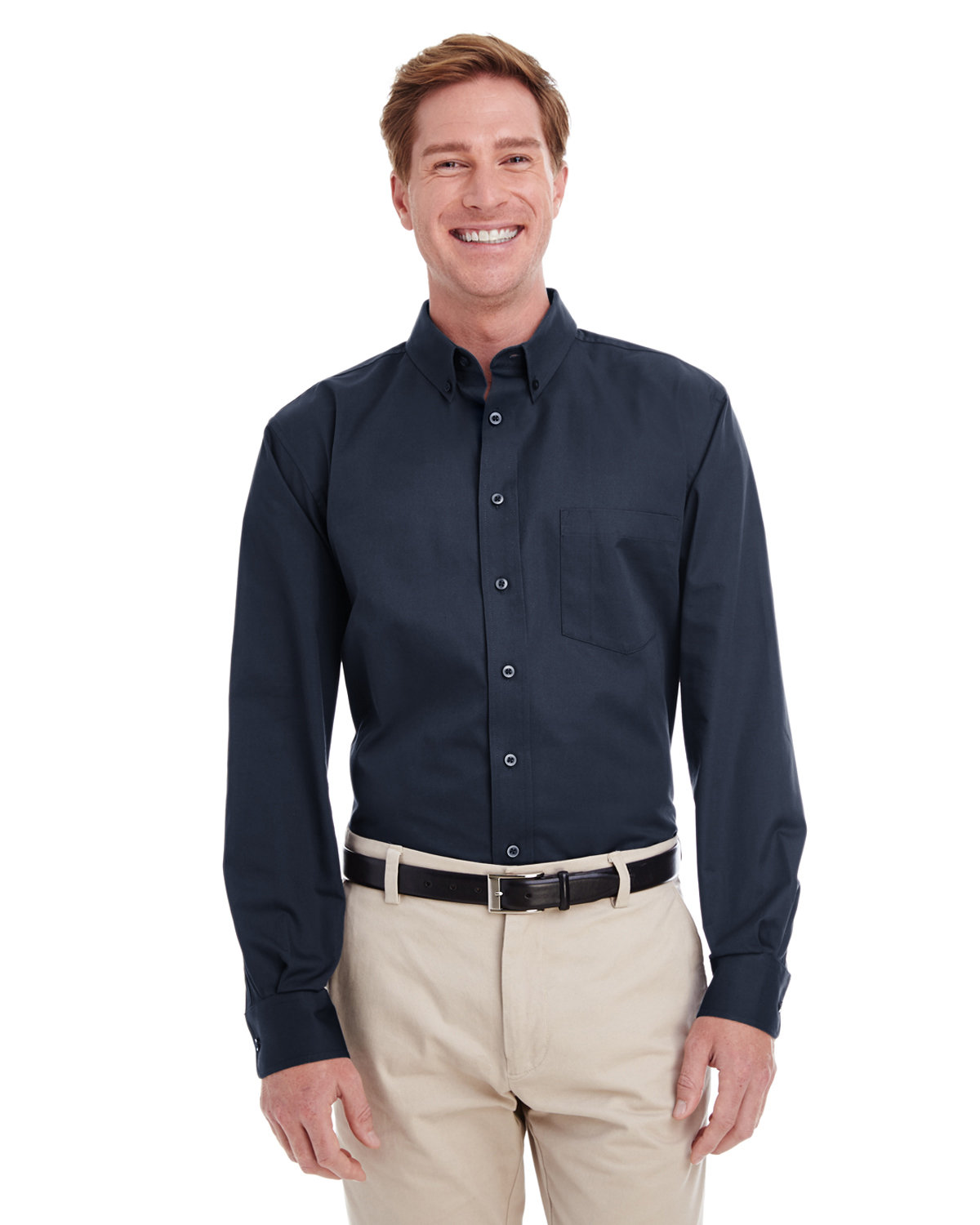 Harriton Men's  Tall Foundation 100% Cotton Long-Sleeve Twill Shirt with Teflon™ DARK NAVY 