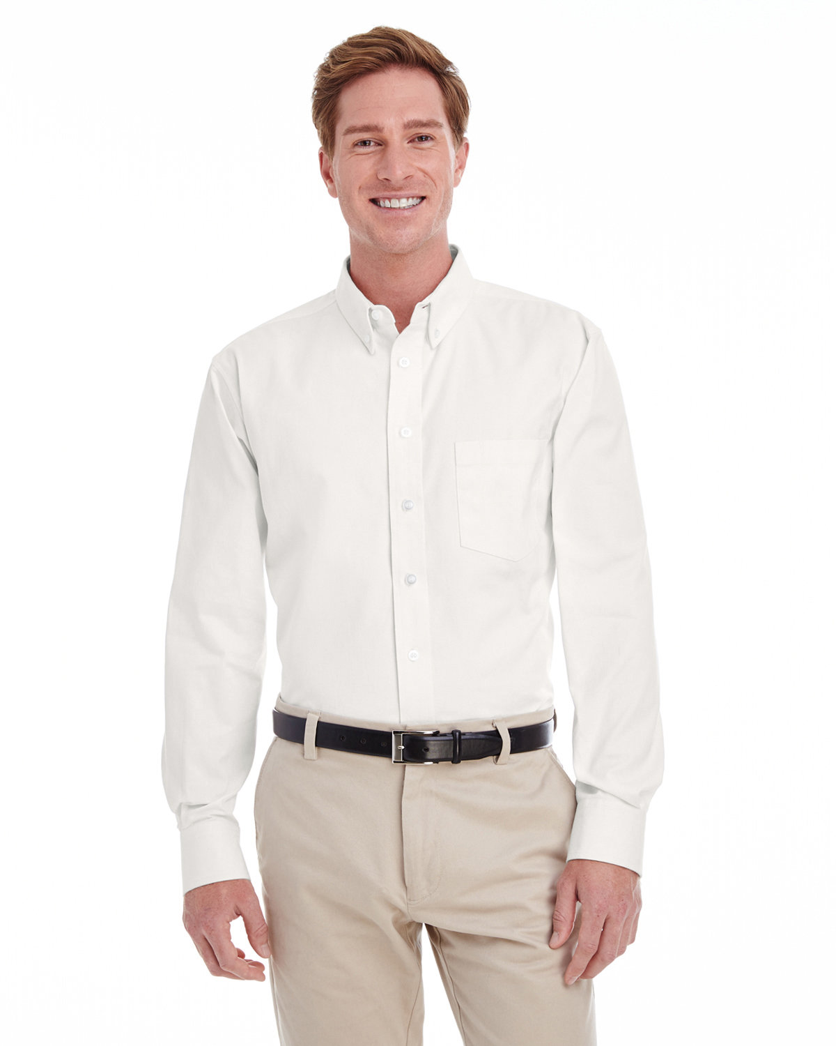 Harriton Men's  Tall Foundation 100% Cotton Long-Sleeve Twill Shirt with Teflon™ WHITE 
