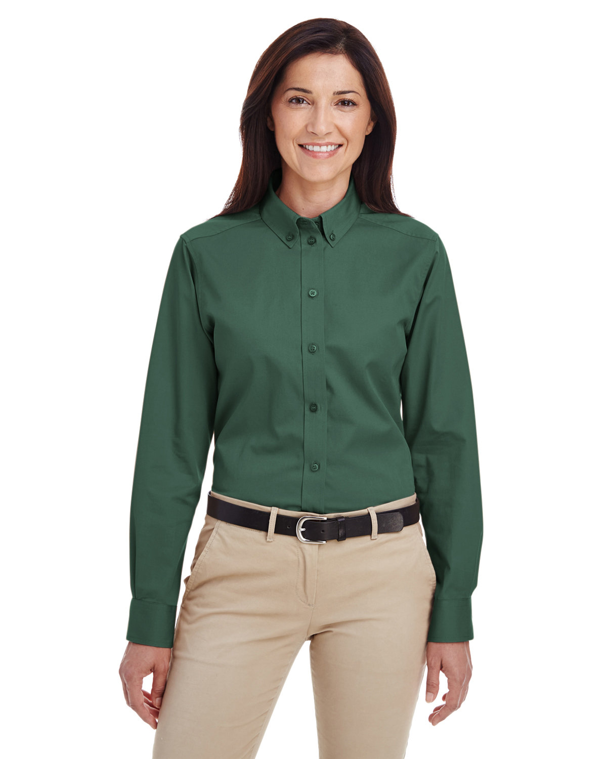 Harriton Ladies' Foundation 100% Cotton Long-Sleeve Twill Shirt with Teflon™ hunter 