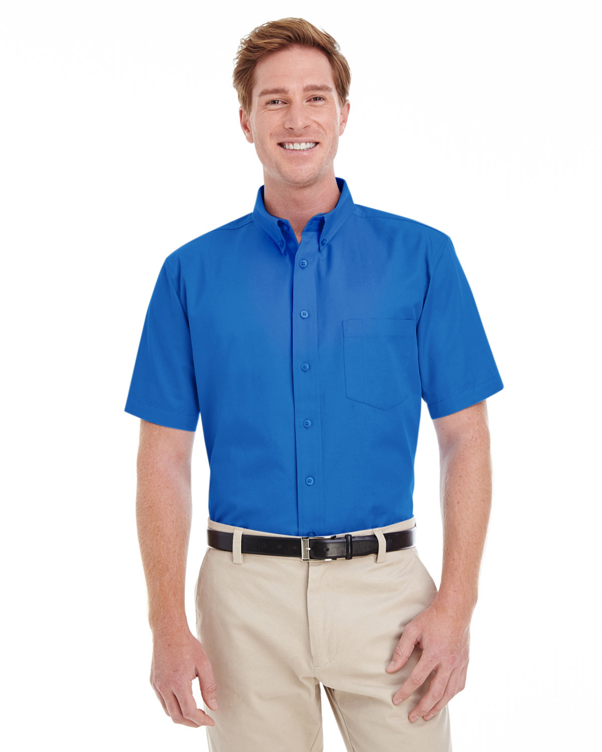 Harriton Men's Foundation 100% Cotton Short-Sleeve Twill Shirt with ...
