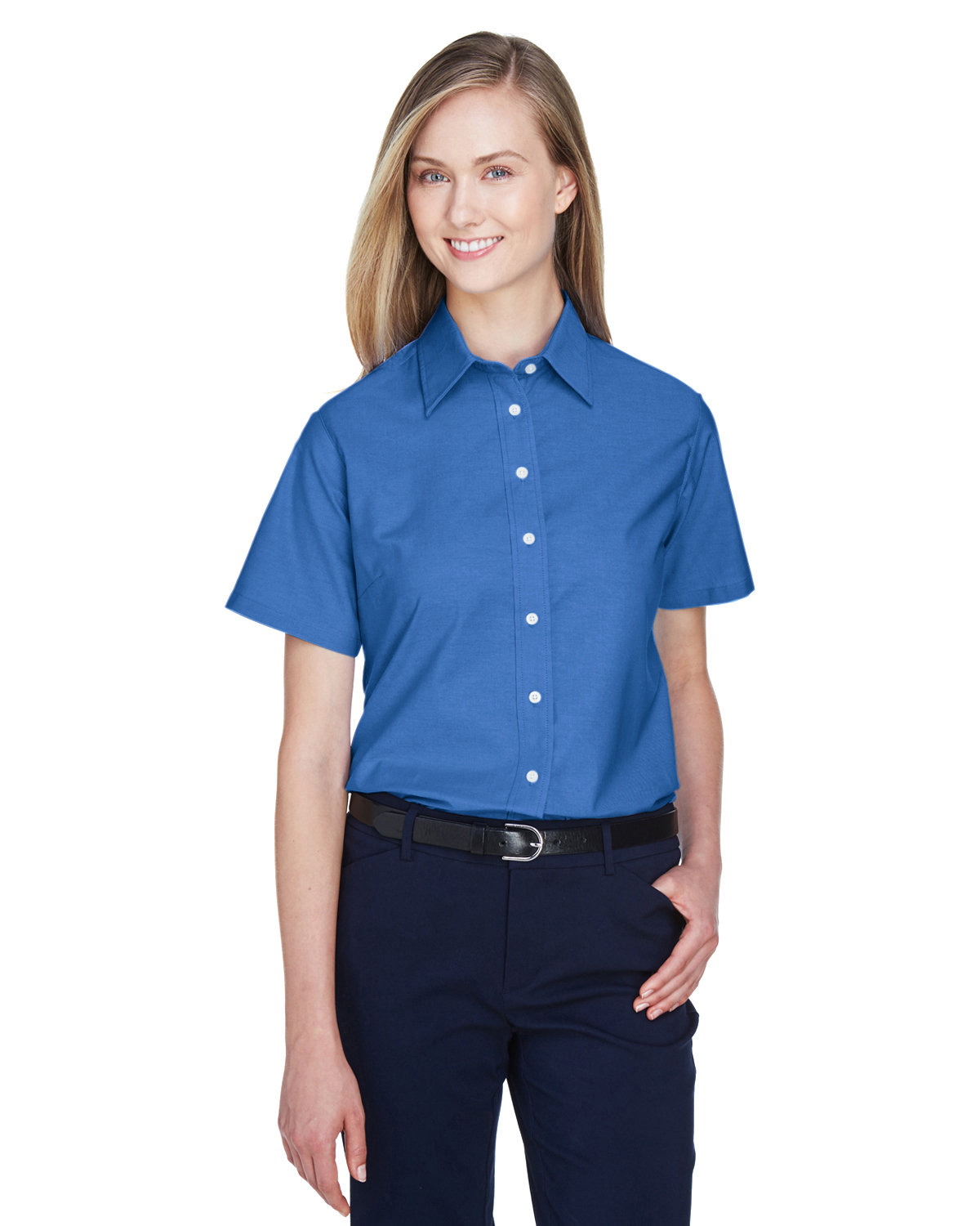 Harriton Ladies' Short-Sleeve Oxford with Stain-Release FRENCH BLUE 