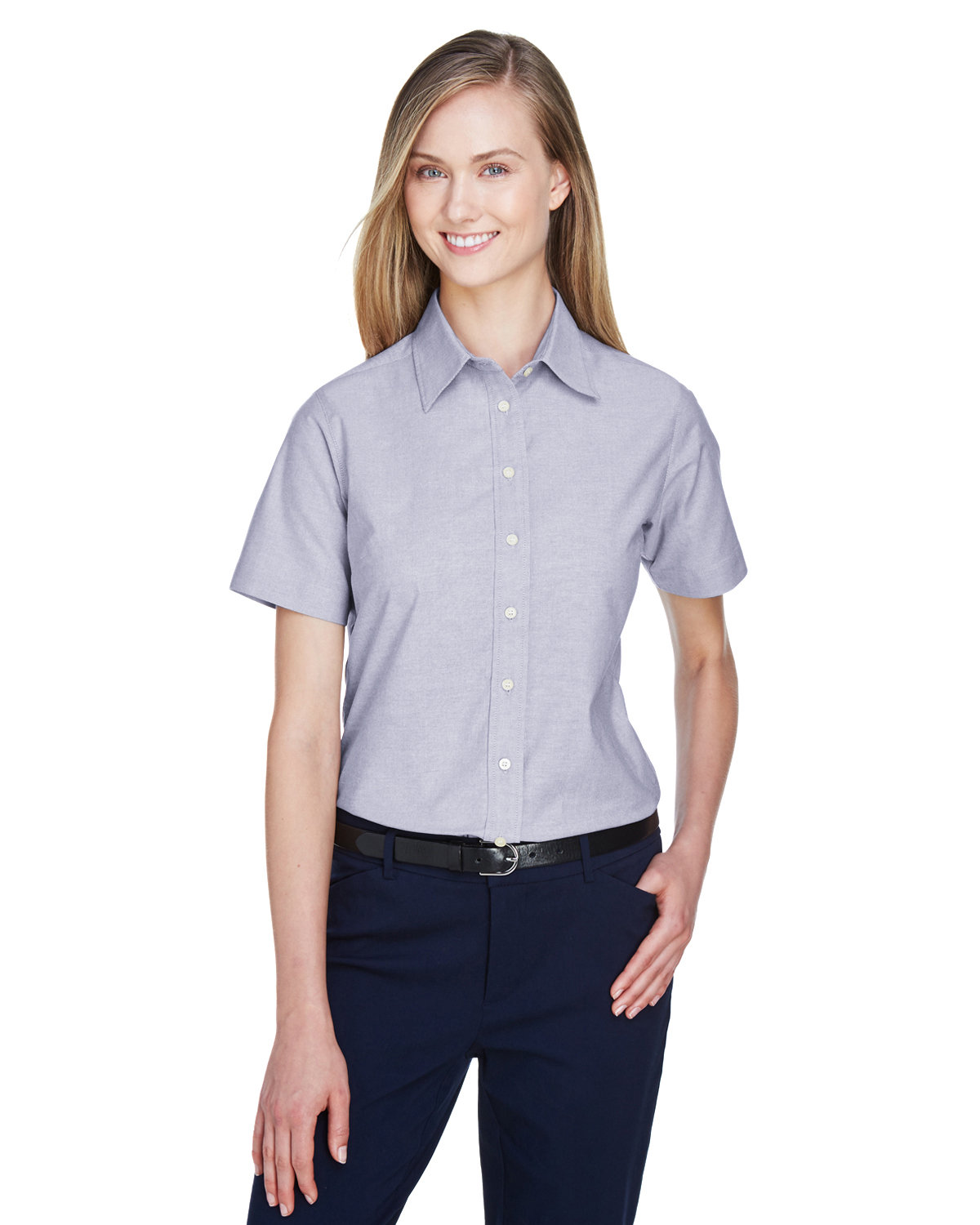 Harriton Ladies' Short-Sleeve Oxford with Stain-Release OXFORD GREY 