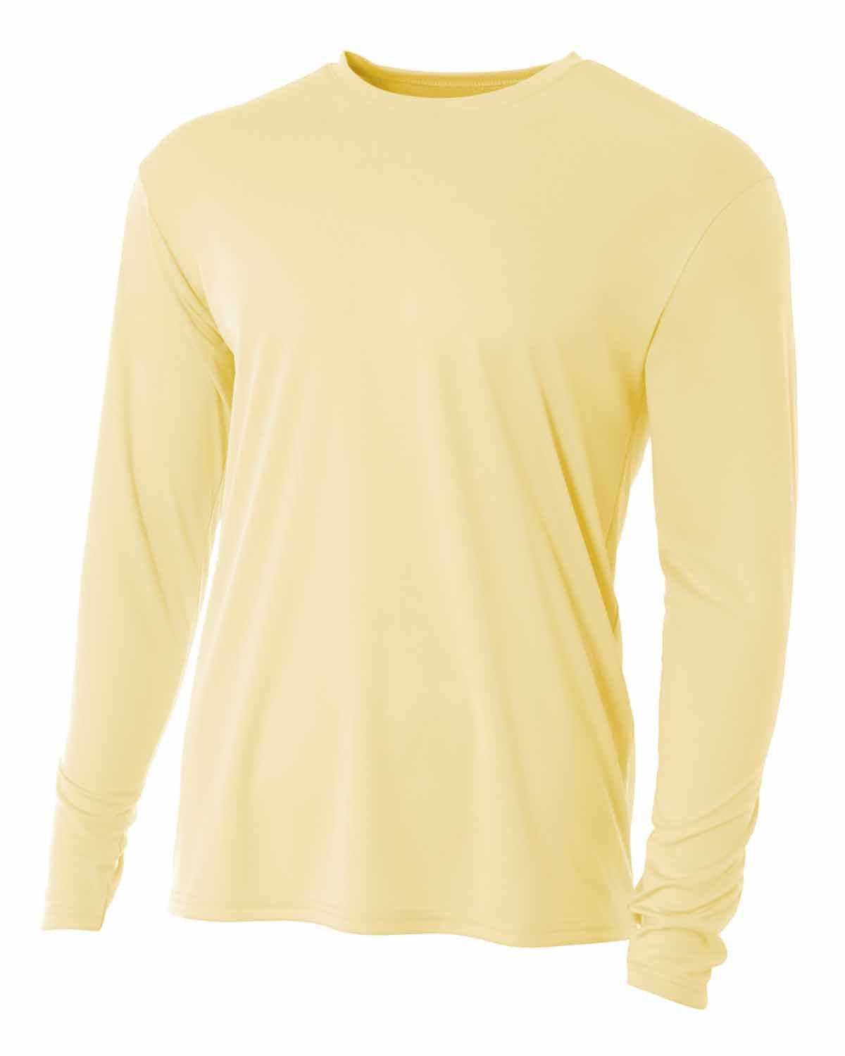 A4 Youth Long Sleeve Cooling Performance Crew Shirt LIGHT YELLOW 