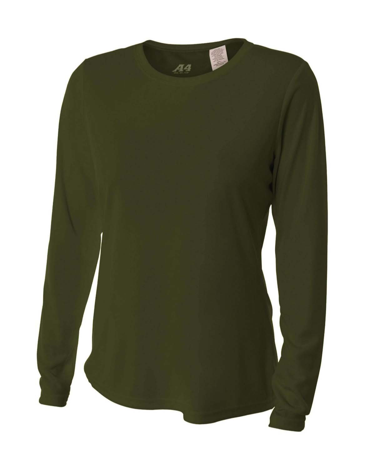 A4 Ladies' Long Sleeve Cooling Performance Crew Shirt MILITARY GREEN 