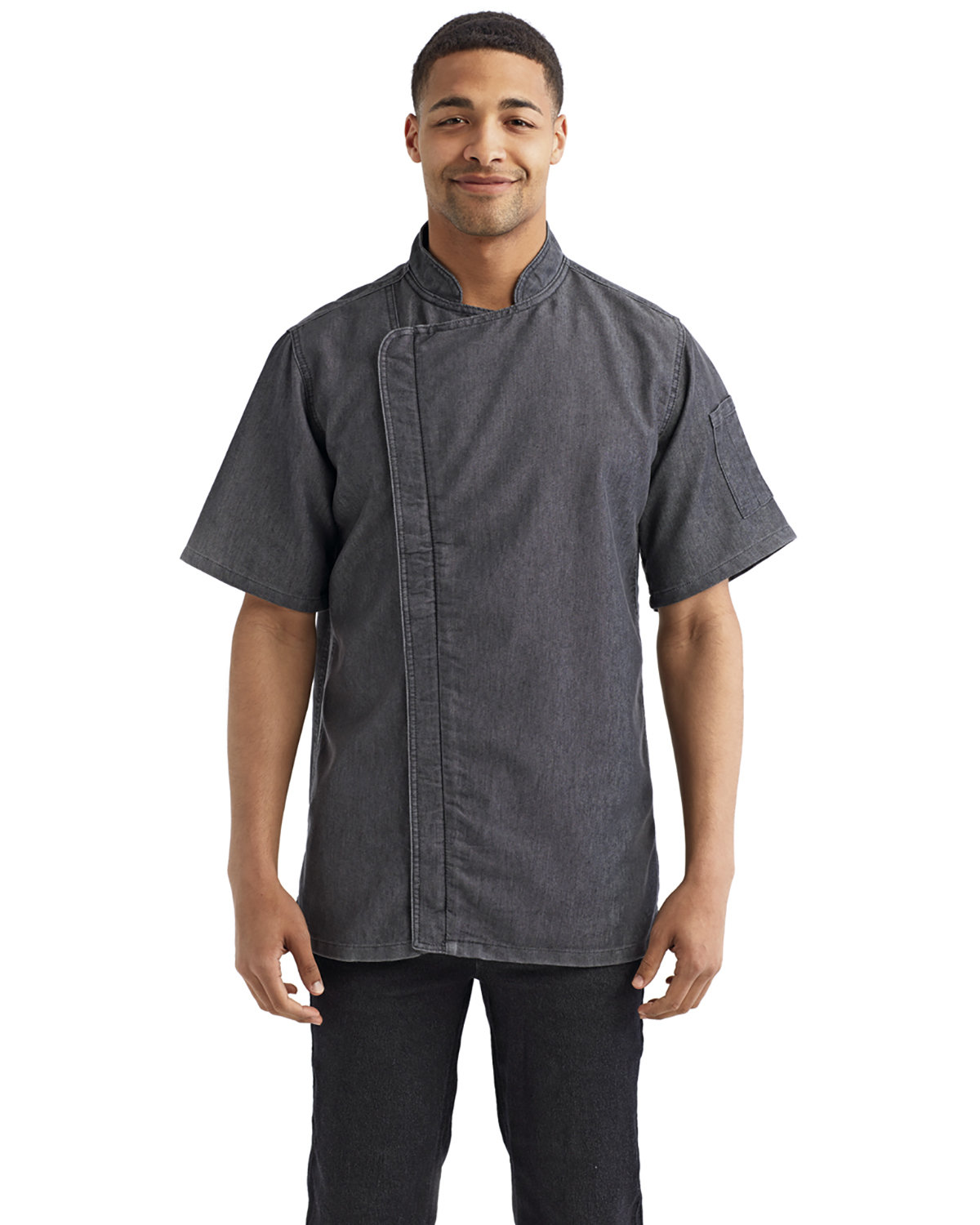 Artisan Collection by Reprime Unisex Zip-Close Short Sleeve Chef's Coat BLACK DENIM 