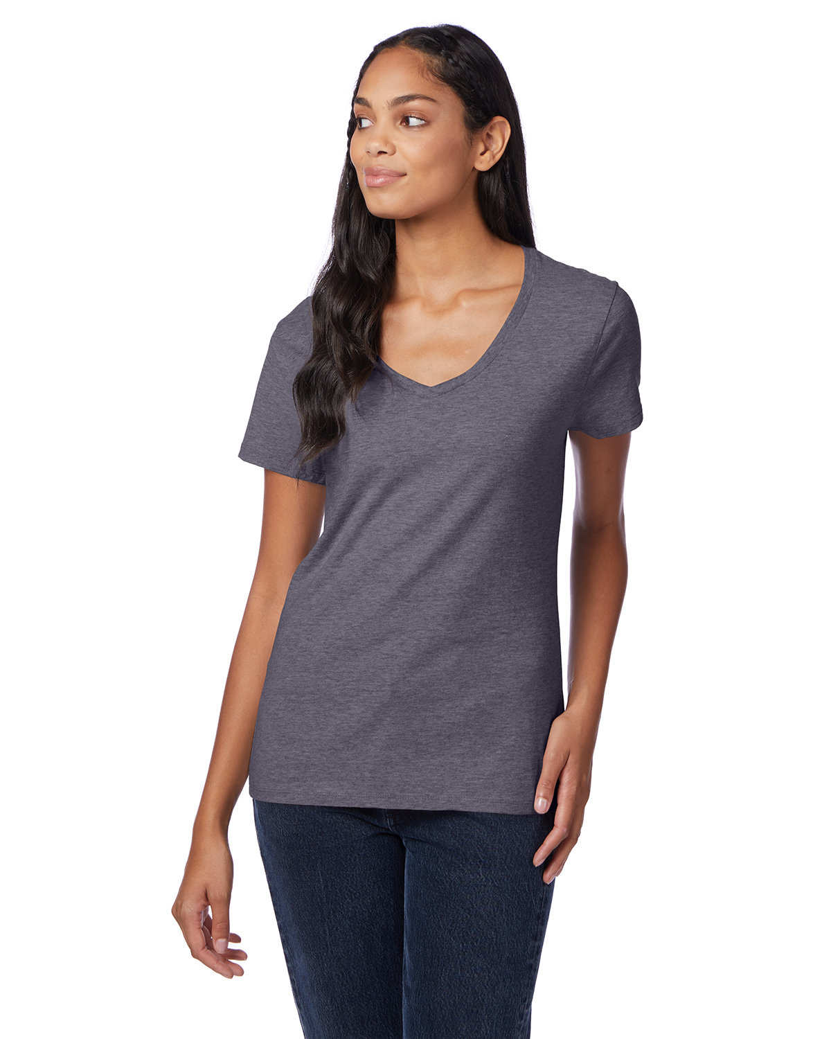 Hanes Ladies' Perfect-T V-Neck T-Shirt charcoal heather 
