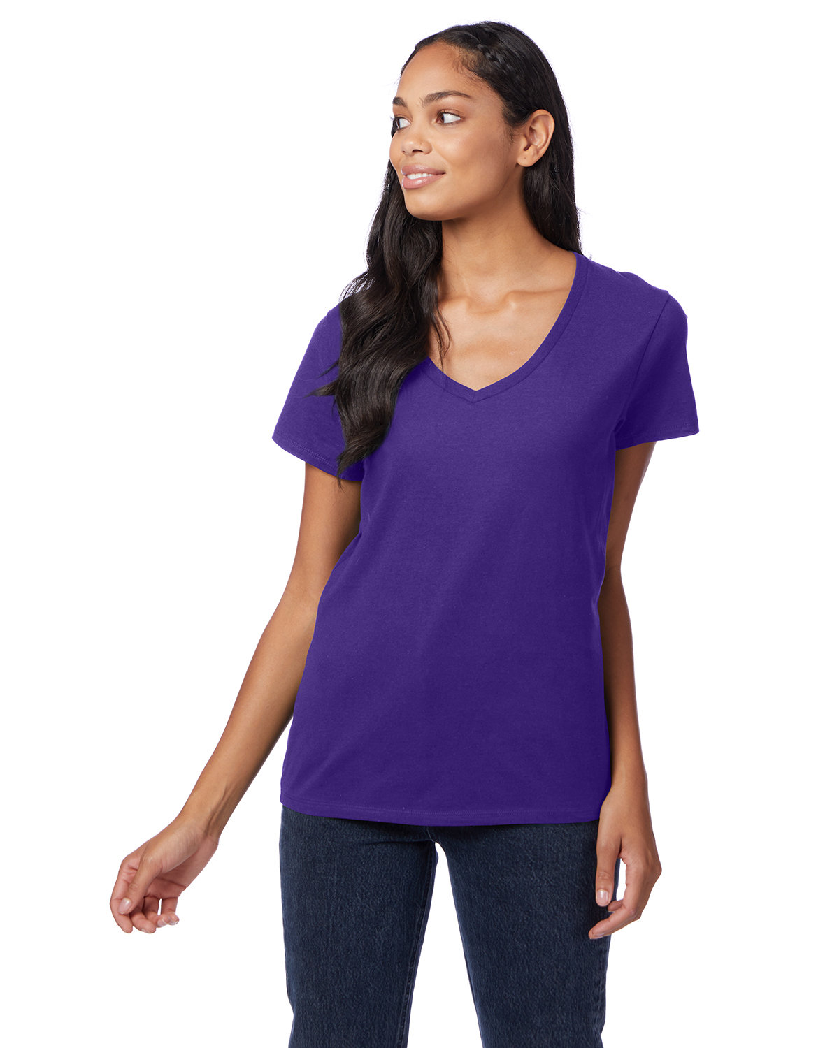Hanes Ladies' Perfect-T V-Neck T-Shirt purple 