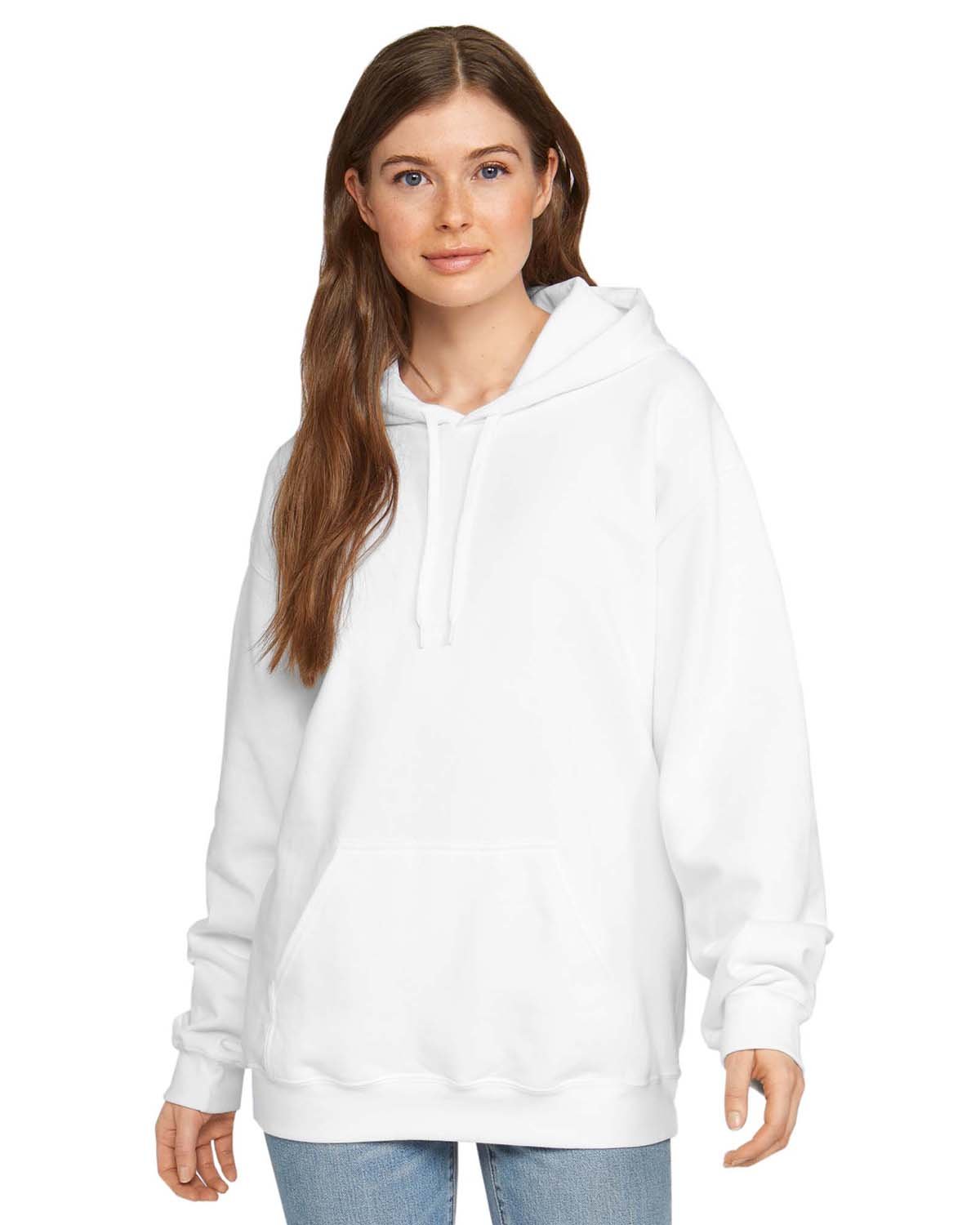 Gildan Adult Softstyle® Fleece Pullover Hooded Sweatshirt WHITE 
