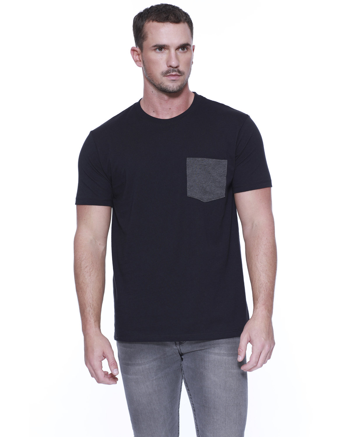 StarTee Men's CVC Pocket T-Shirt BLACK/ CHRCL HTH 