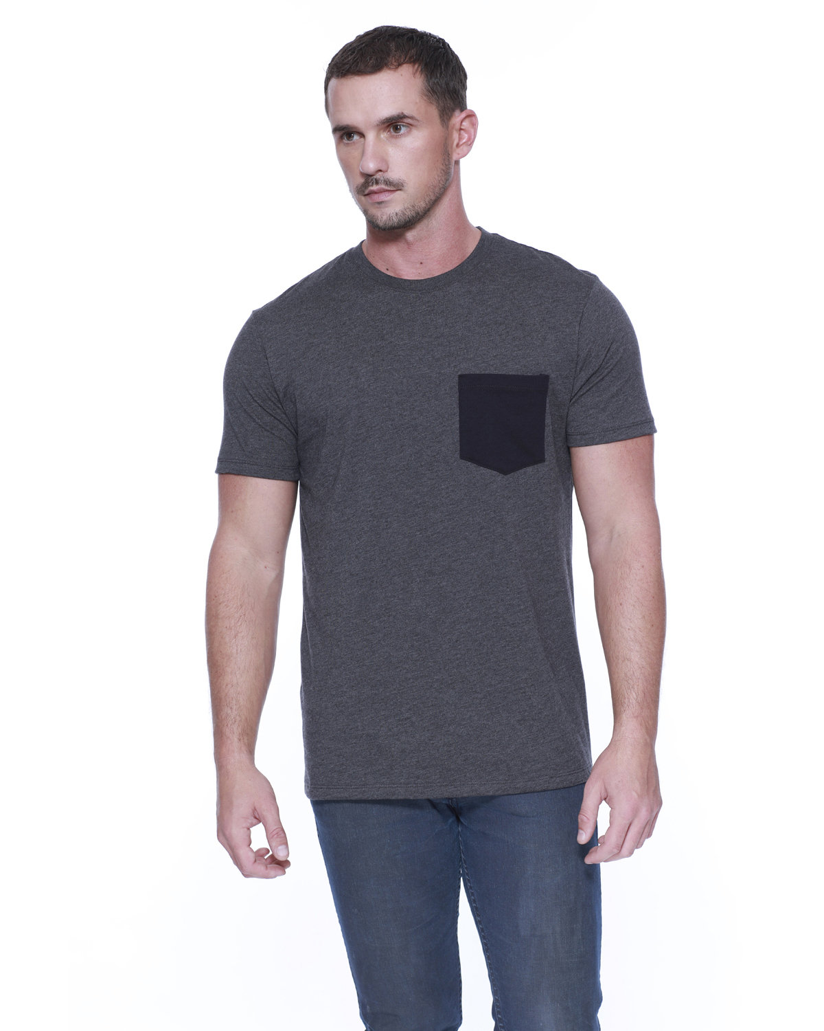 StarTee Men's CVC Pocket T-Shirt CHARCL HTHR/ BLK 