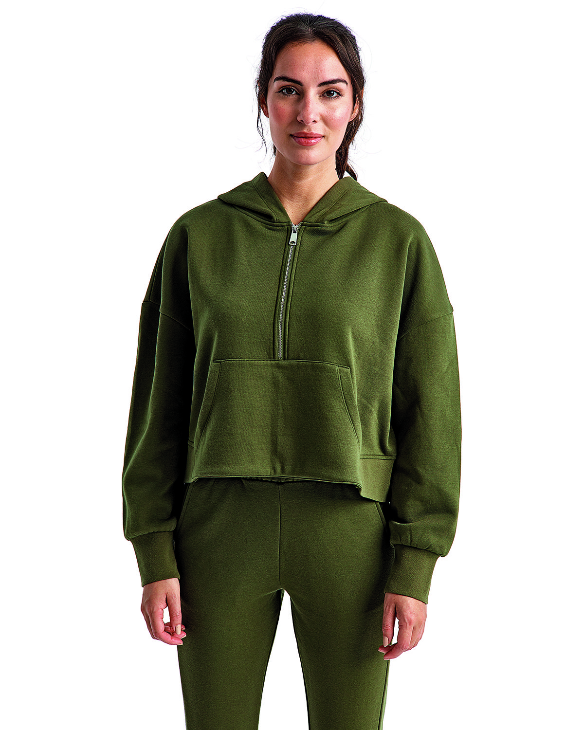 TriDri Ladies' Alice Half-Zip Hooded Sweatshirt olive 