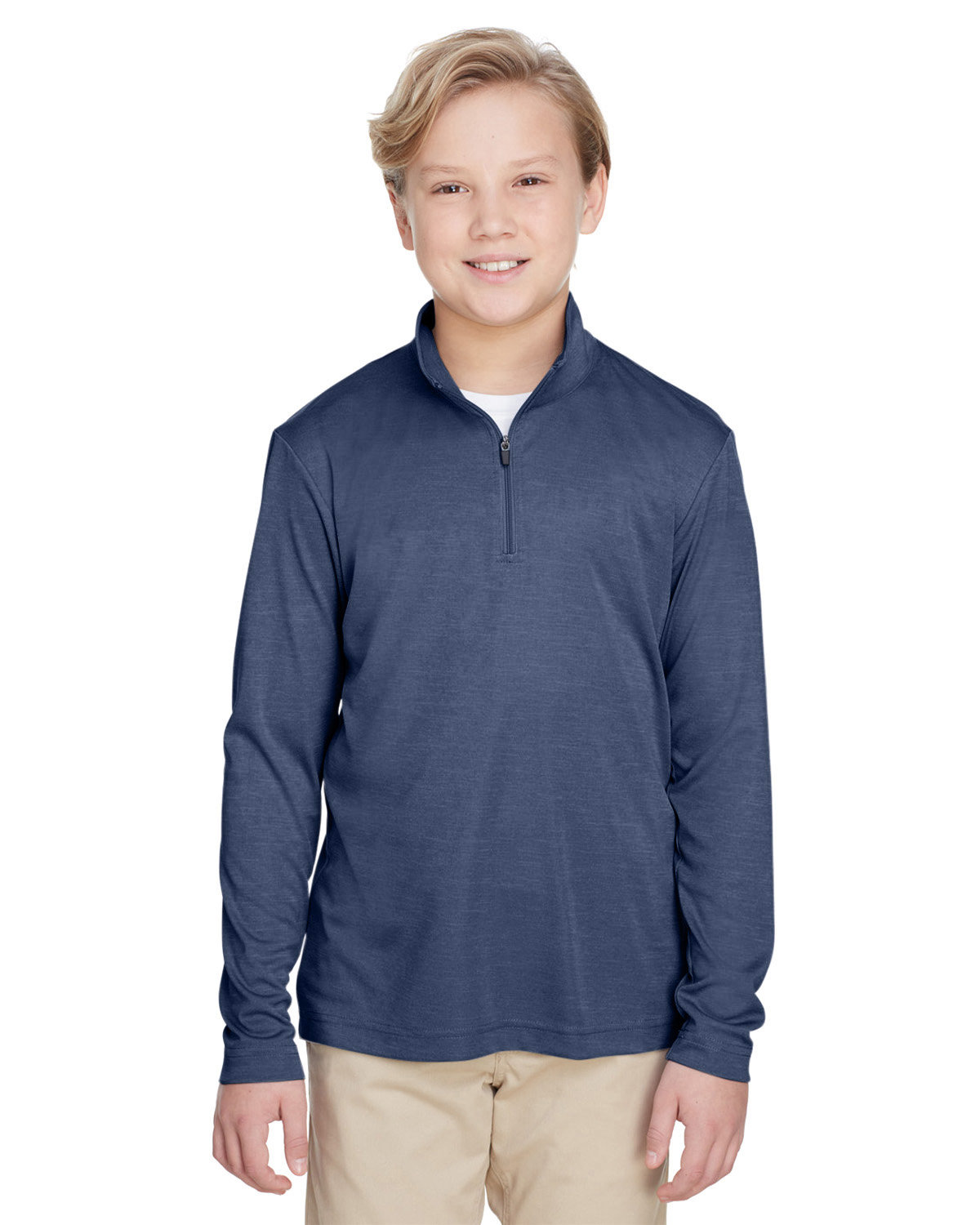 Team 365 Youth Zone Sonic Heather Performance Quarter-Zip SP DRK NVY HTH 