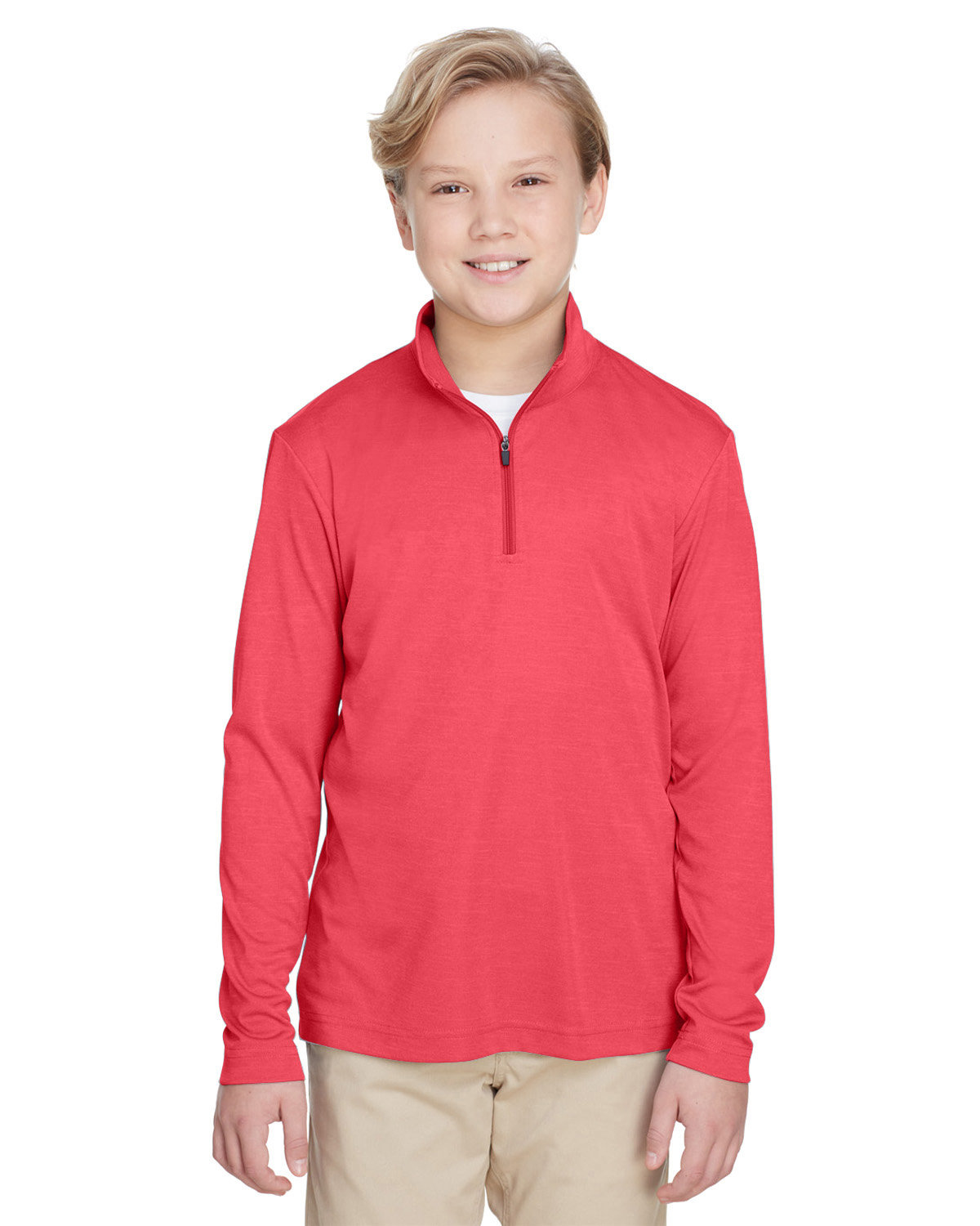 Team 365 Youth Zone Sonic Heather Performance Quarter-Zip SP RED HEATHER 