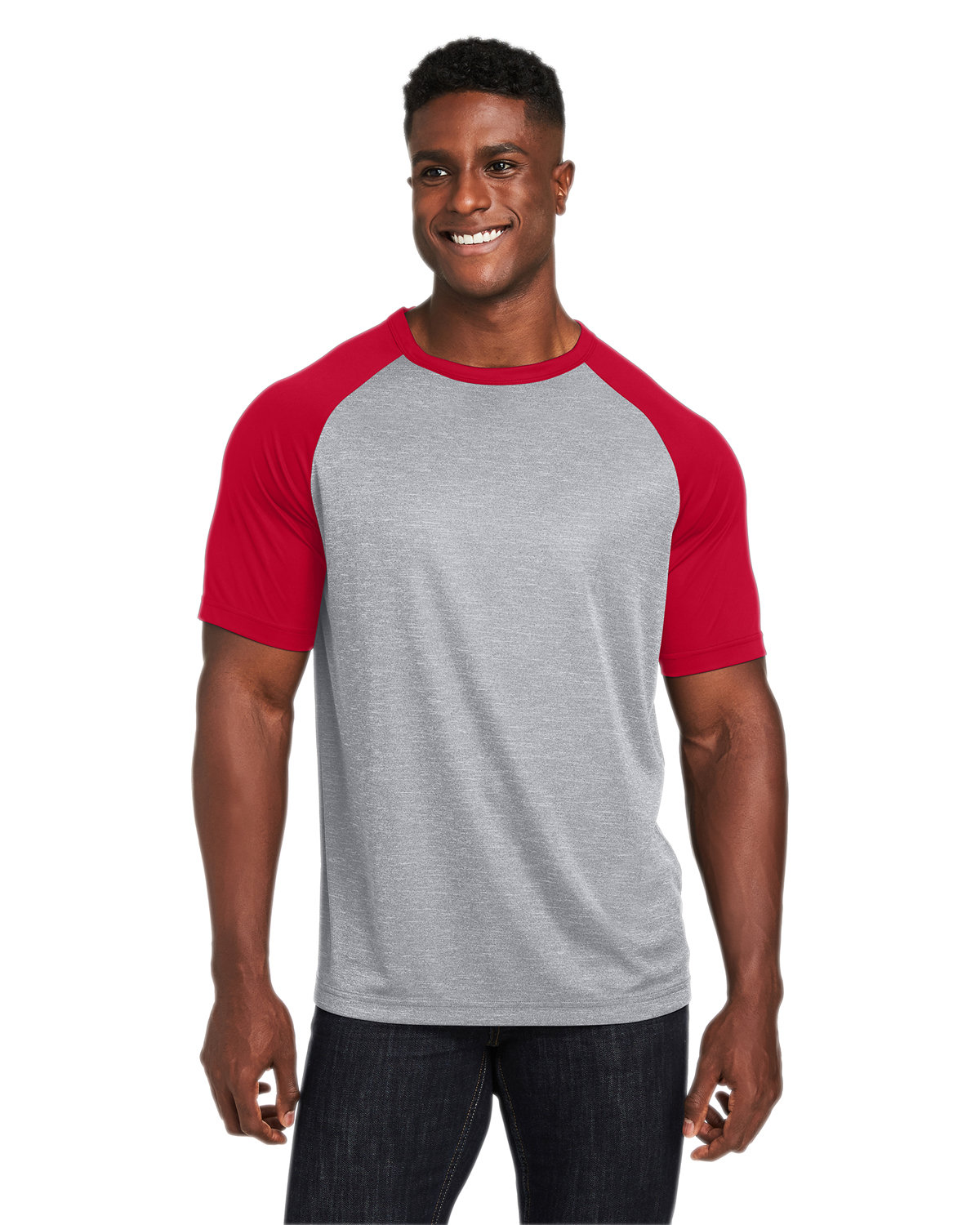 Team 365 Unisex Zone Colorblock Raglan T-Shirt ATH HTHR/ SP RED 