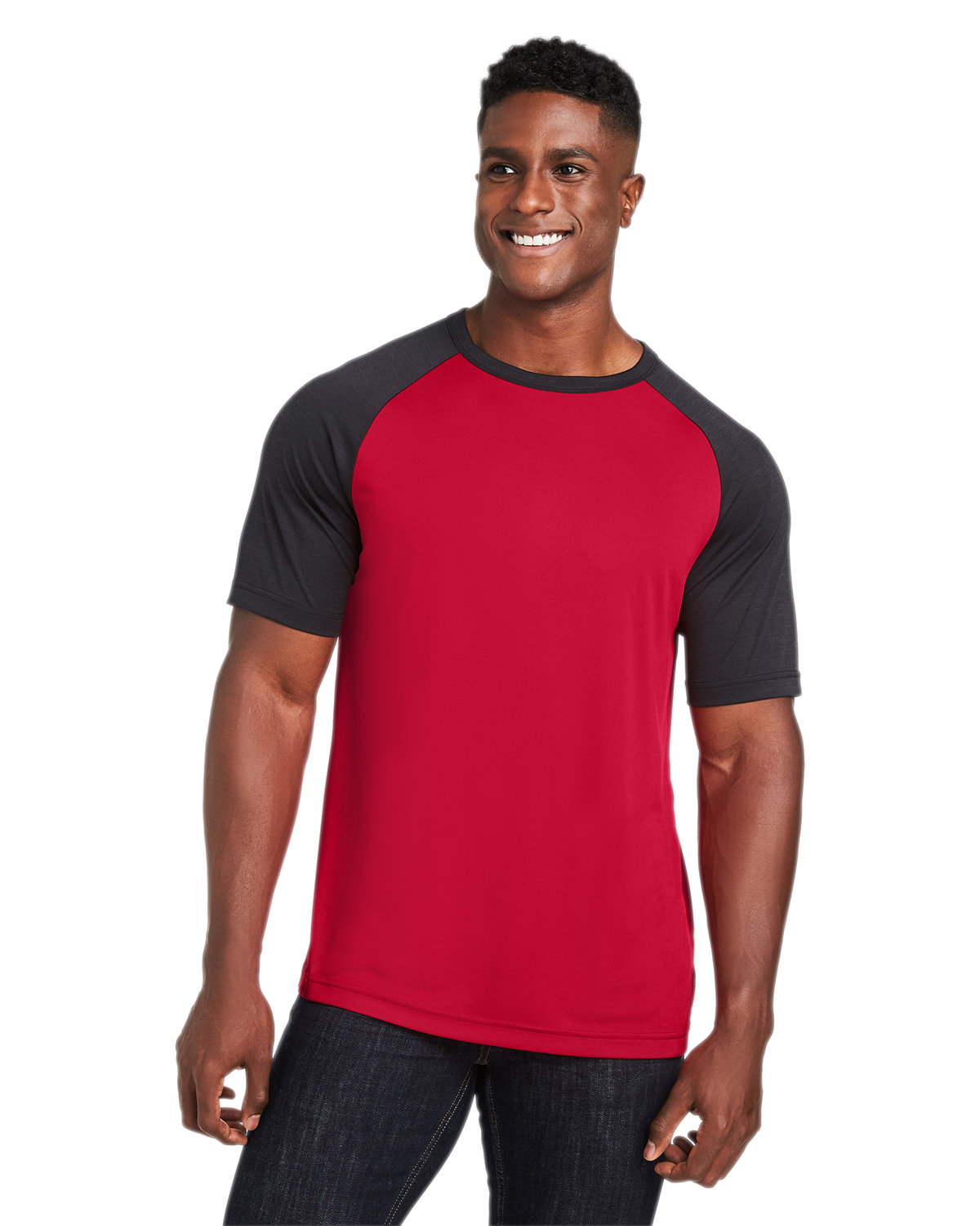 Team 365 Unisex Zone Colorblock Raglan T-Shirt SP RED/ BLK HTHR 