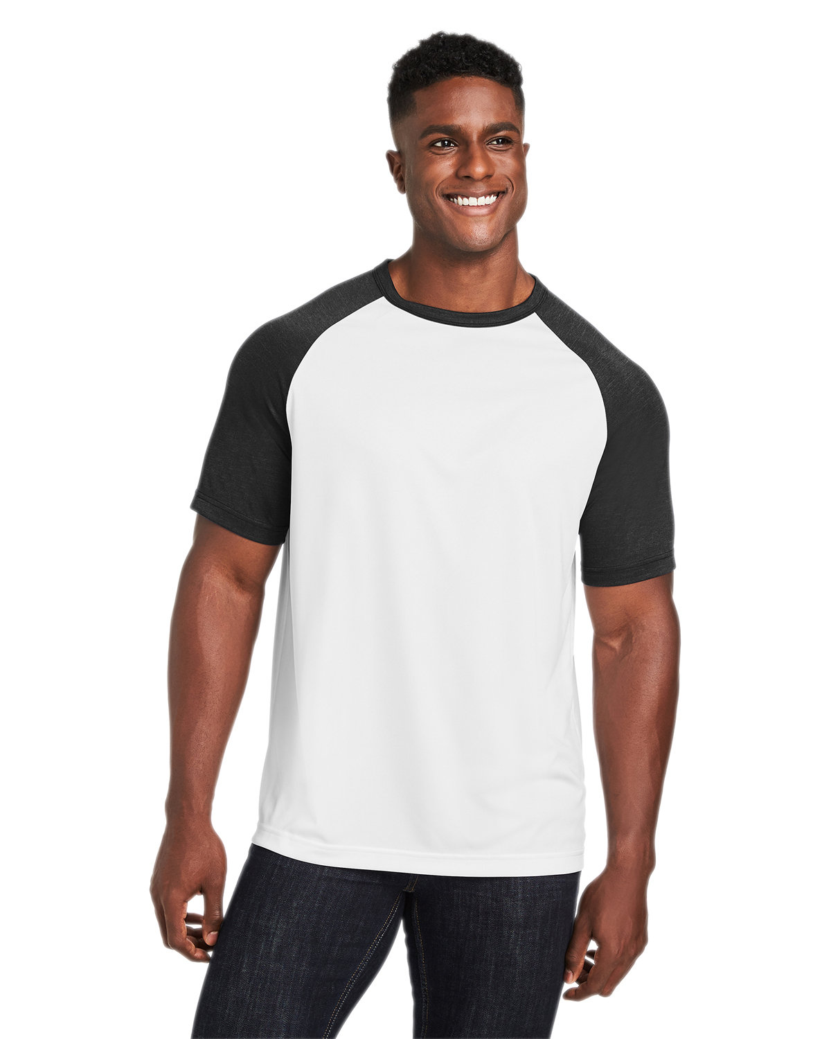 Team 365 Unisex Zone Colorblock Raglan T-Shirt WHITE/ BLK HTHR 