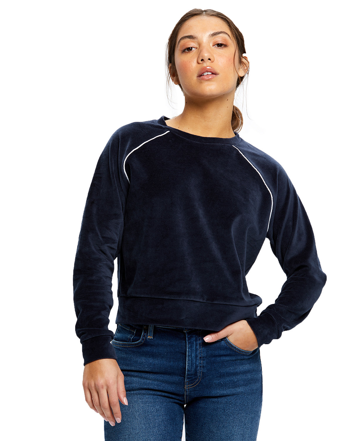US Blanks Ladies' Velour Long Sleeve Crop T-Shirt | alphabroder