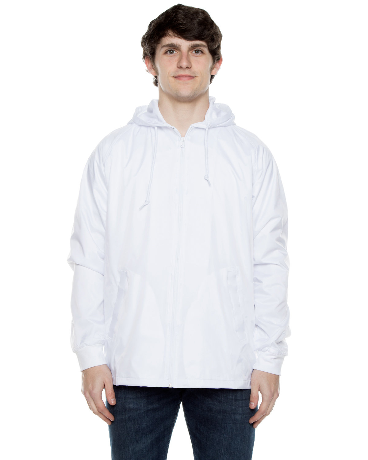 Beimar Drop Ship Unisex Nylon Full Zip Hooded Jacket WHITE 