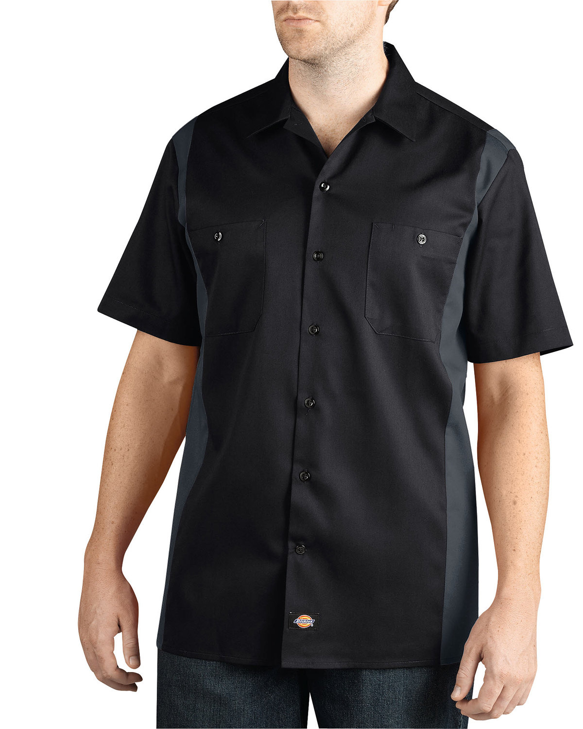 Dickies Men's Two-Tone Short-Sleeve Work Shirt BLACK/ CHARCOAL 