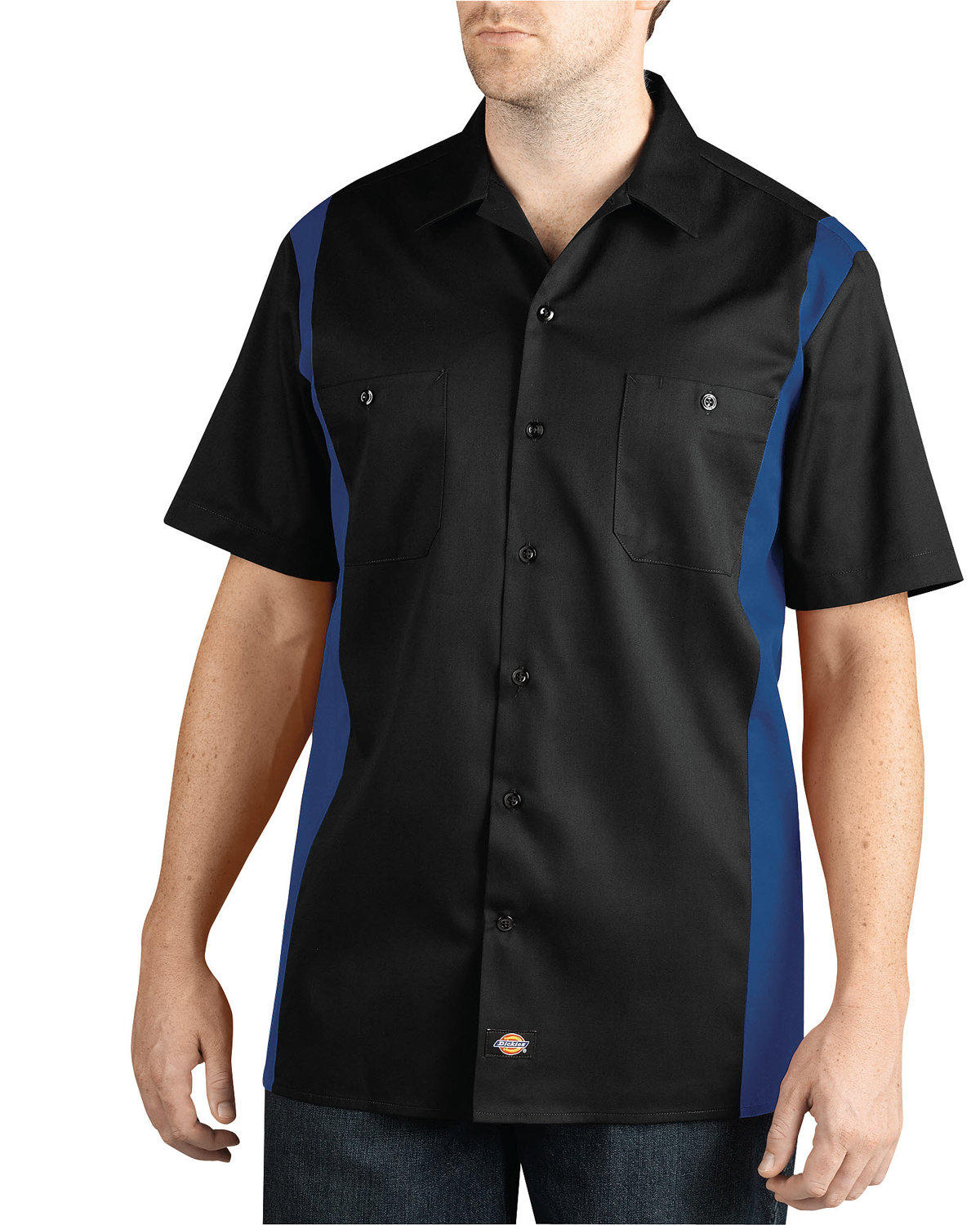 Dickies Men's Two-Tone Short-Sleeve Work Shirt BLACK/ ROYAL 