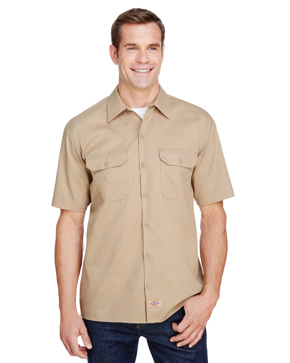 Dickies Men's FLEX Short-Sleeve Twill Work Shirt DESERT SAND 