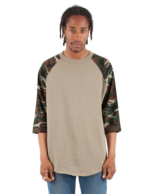 Shaka Wear Adult 8.9 oz., 3/4-Sleeve Camo Raglan T-Shirt | alphabroder