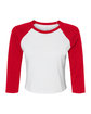 Bella + Canvas Ladies' Micro Ribbed Three-Quarter Raglan Baby T-Shirt white/ red OFFront