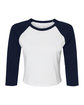 Bella + Canvas Ladies' Micro Ribbed Three-Quarter Raglan Baby T-Shirt white/ navy OFFront