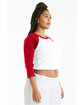 Bella + Canvas Ladies' Micro Ribbed Three-Quarter Raglan Baby T-Shirt white/ red ModelSide