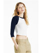 Bella + Canvas Ladies' Micro Ribbed Three-Quarter Raglan Baby T-Shirt white/ navy ModelSide