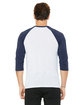 Bella + Canvas Unisex 3/4-Sleeve Baseball T-Shirt WHT FLK/ NVY TRB ModelBack