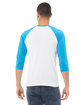 Bella + Canvas Unisex 3/4-Sleeve Baseball T-Shirt white/ neon blue ModelBack