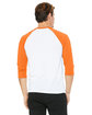 Bella + Canvas Unisex 3/4-Sleeve Baseball T-Shirt WHT/ NEON ORANGE ModelBack