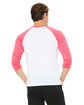 Bella + Canvas Unisex 3/4-Sleeve Baseball T-Shirt white/ neon pink ModelBack