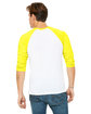 Bella + Canvas Unisex 3/4-Sleeve Baseball T-Shirt wht/ neon yellow ModelBack